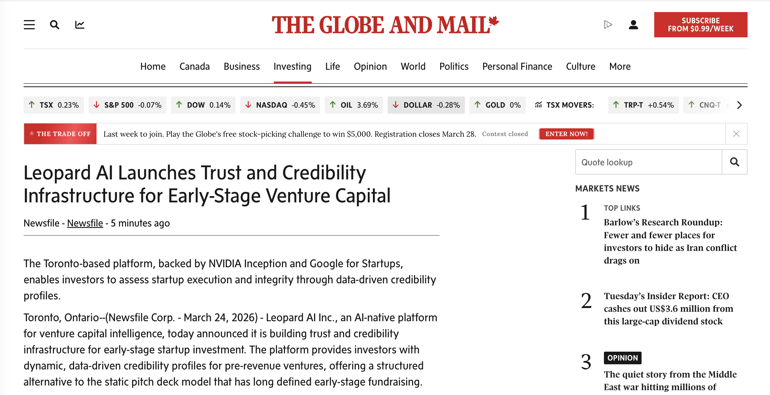 The Global and Mail Press Release